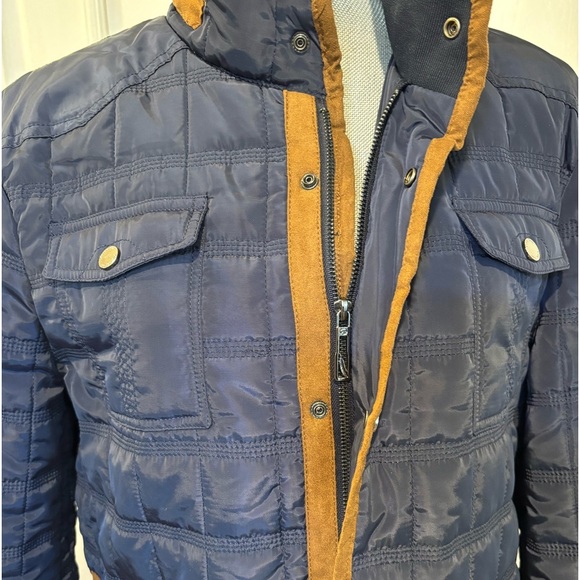 DE-NIKO Milano Men’s Lightweight Navy With Brown Trim Zip Up Jacket With Pockets - Picture 7 of 15